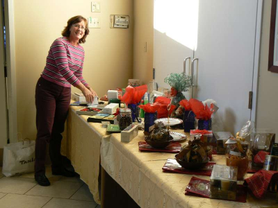 Angela Rabey sets up the Tombola table